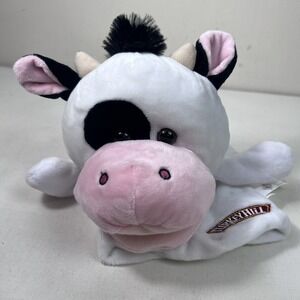 Cow Hand Puppet Movable Mouth‎ Plush Black White Dairy Farm Stuffed Animal